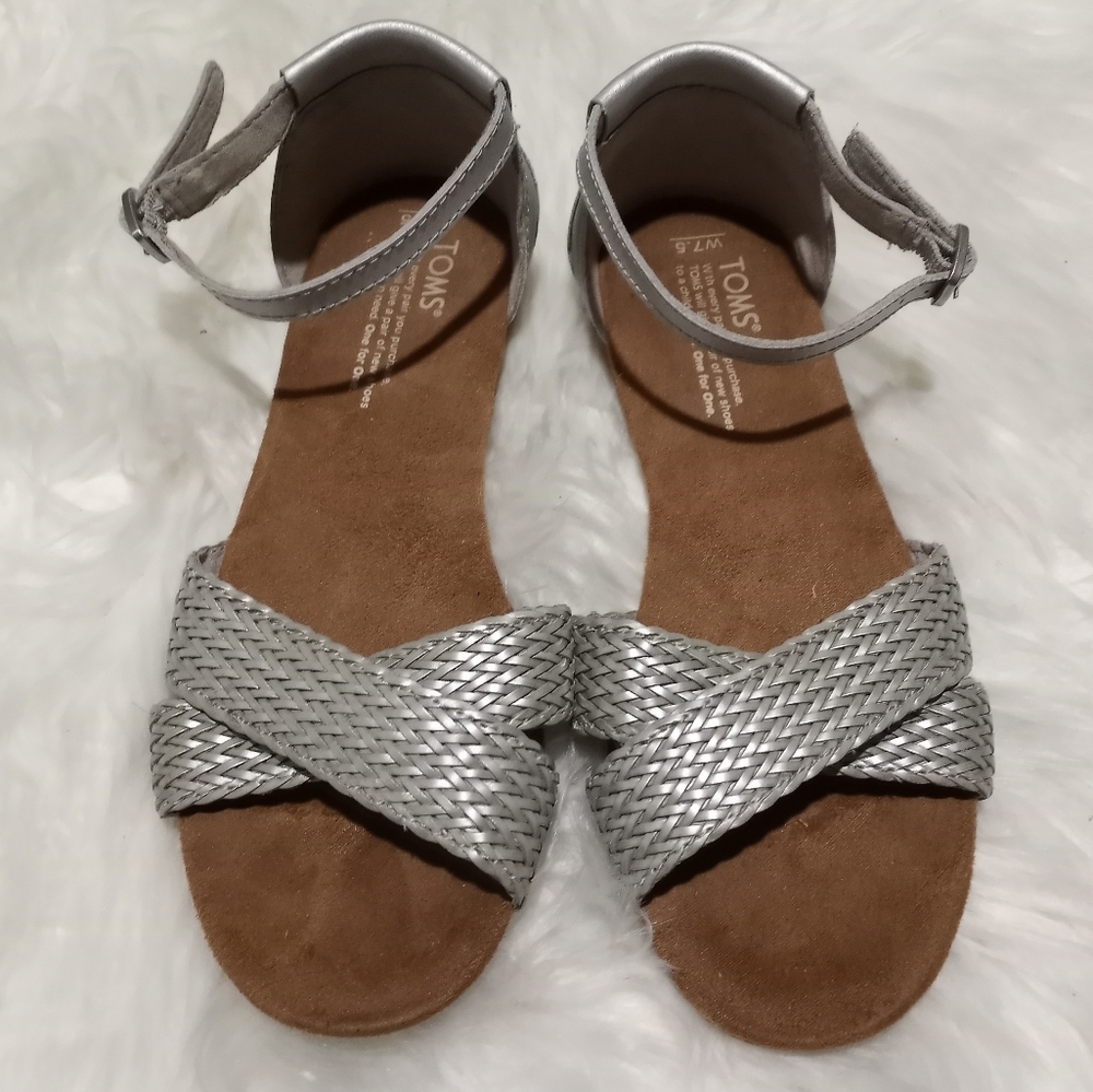Toms silver Correa woven strappy sandals 7.5